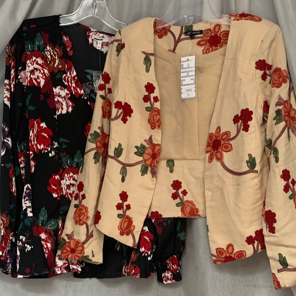 Michele Beige Floral Embroidered Crop Blazer